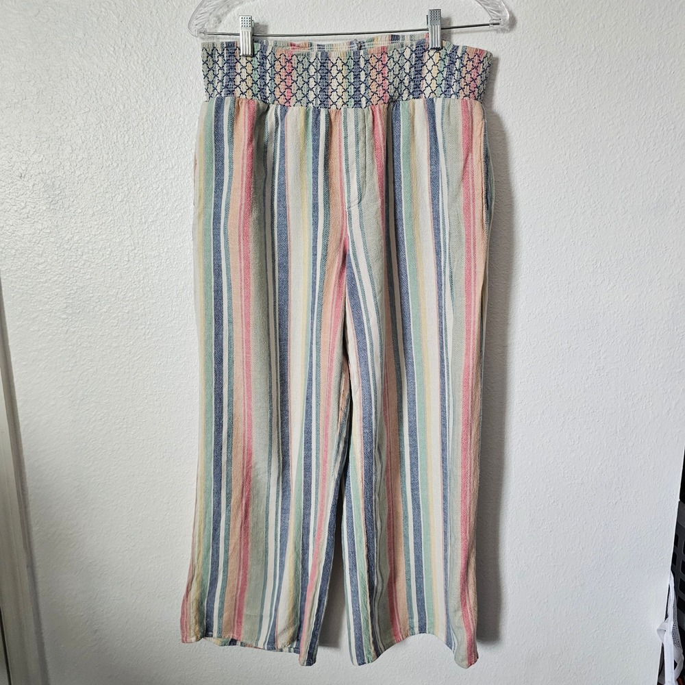 FDJ French Dressing Jeans Linen Cotton Striped Wide Leg Ankle Pants Large
